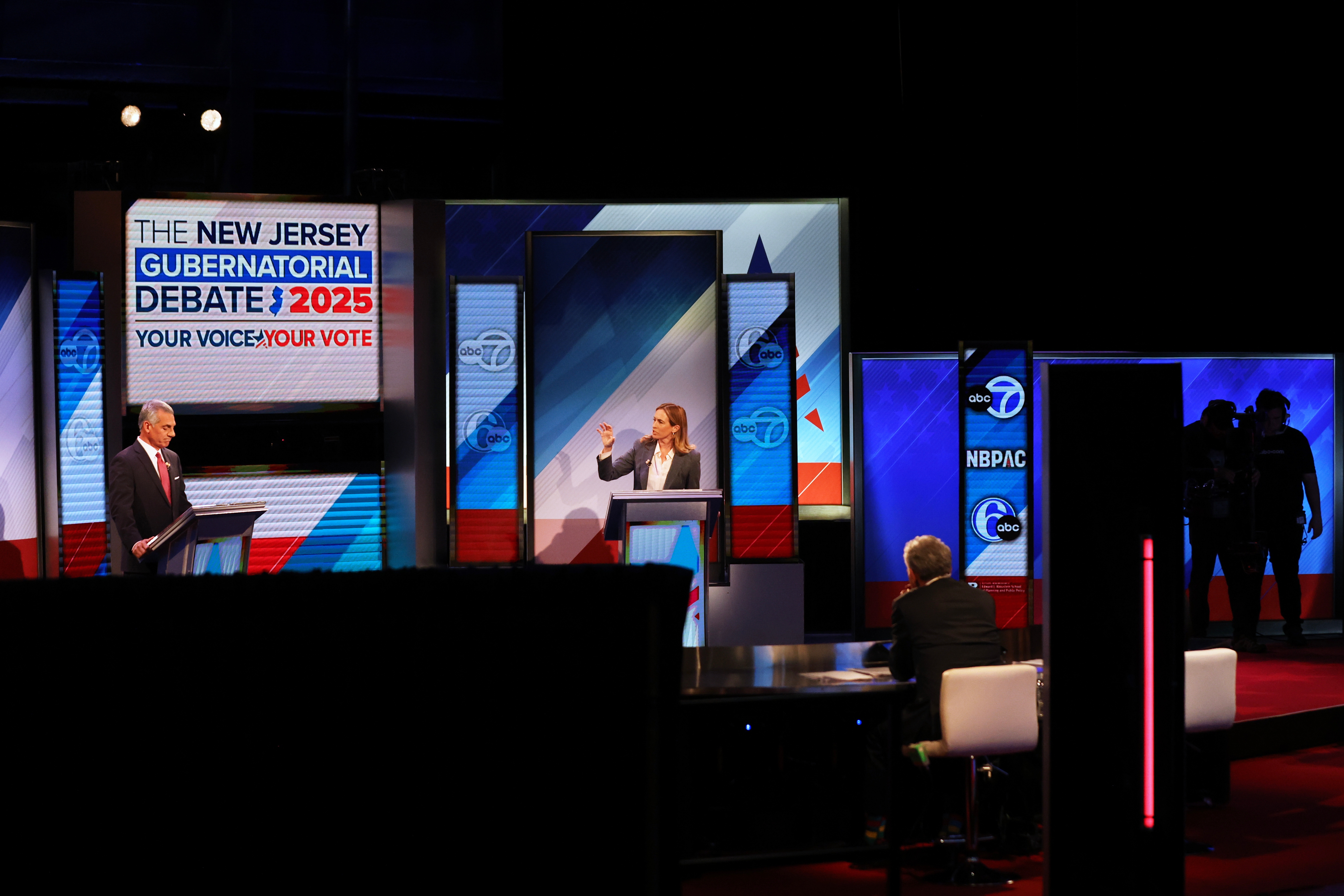 Republican Jack Ciattarelli, left, and Democrat Mikie Sherrill participate in the final debate in the New Jersey governor